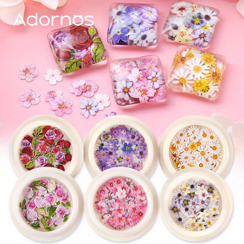 

6pcs Wood Flower Chips For Epoxy Resin Crafts - Vibrant Rose, Iris, Designs In Assorted Colors - Ideal For Diy Keychains, Pendants & Art Projects