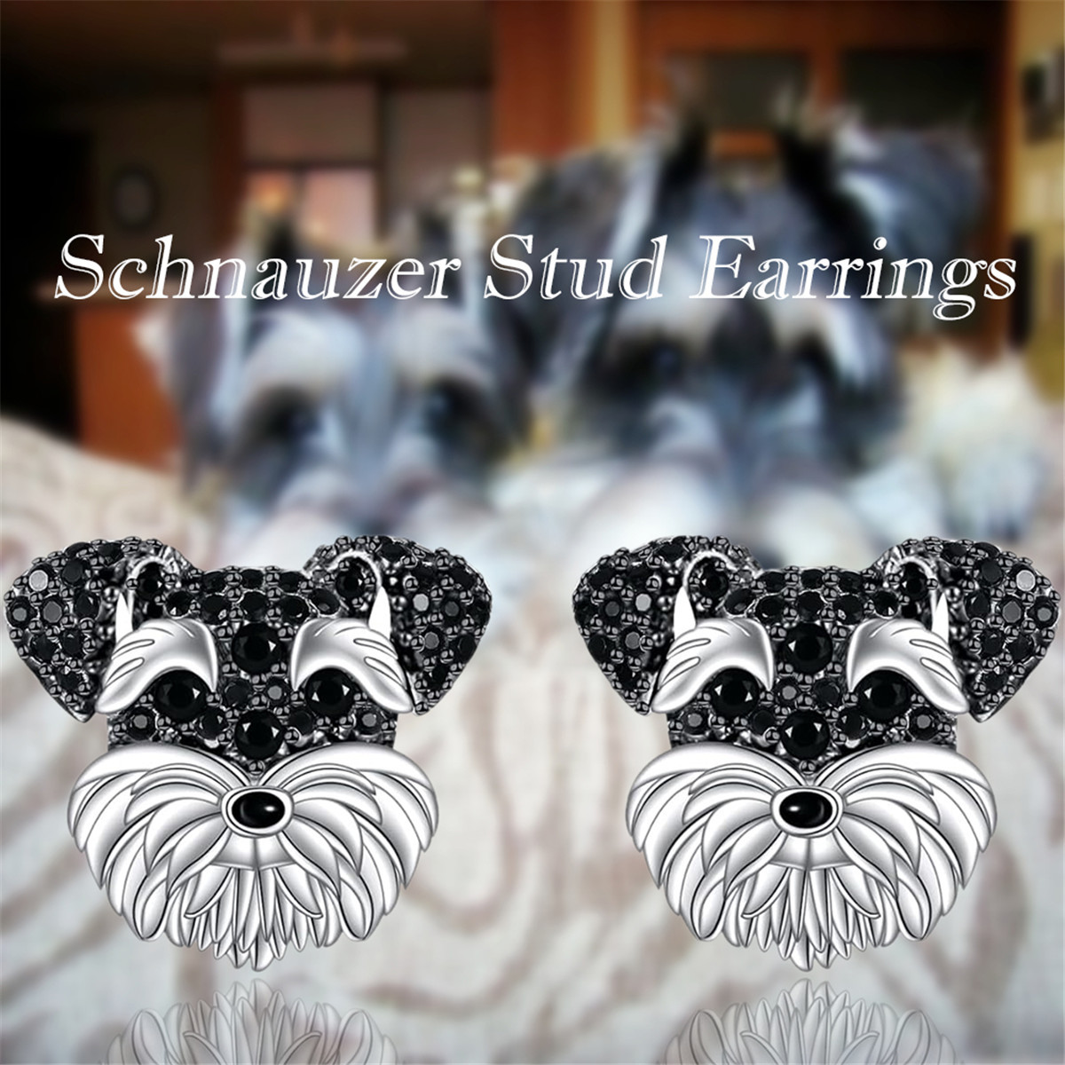 

Sparkling Black Rhine Stone Cute Schnauzer Stud Earrings Cartoon Pet Puppy Ear Jewelry Stainless Steel Ear Pins Suitable For Ladies, Girls Daily Party Accessories Gifts