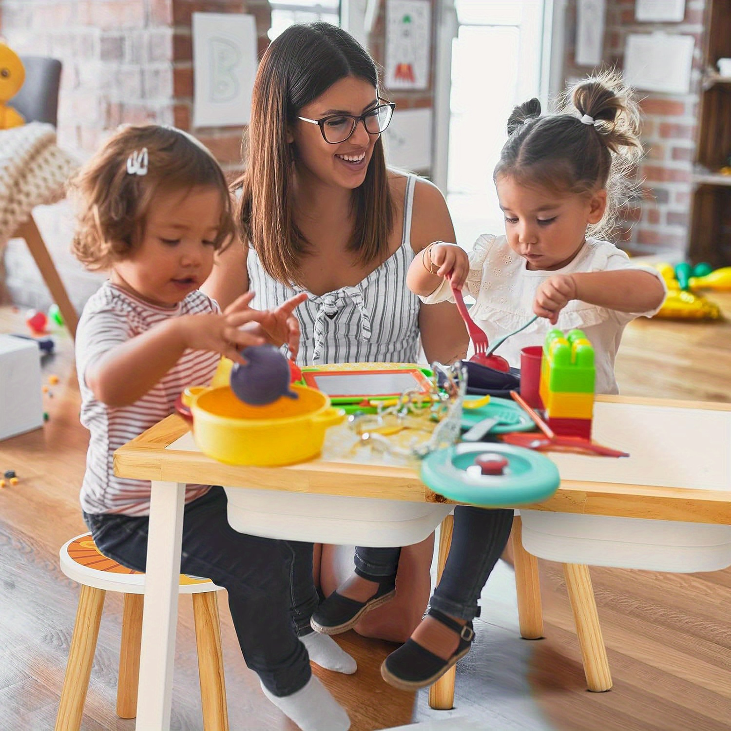 Sensory Table Stools Toddlers 1 5 Kids Table 3 Bins Writable - Temu