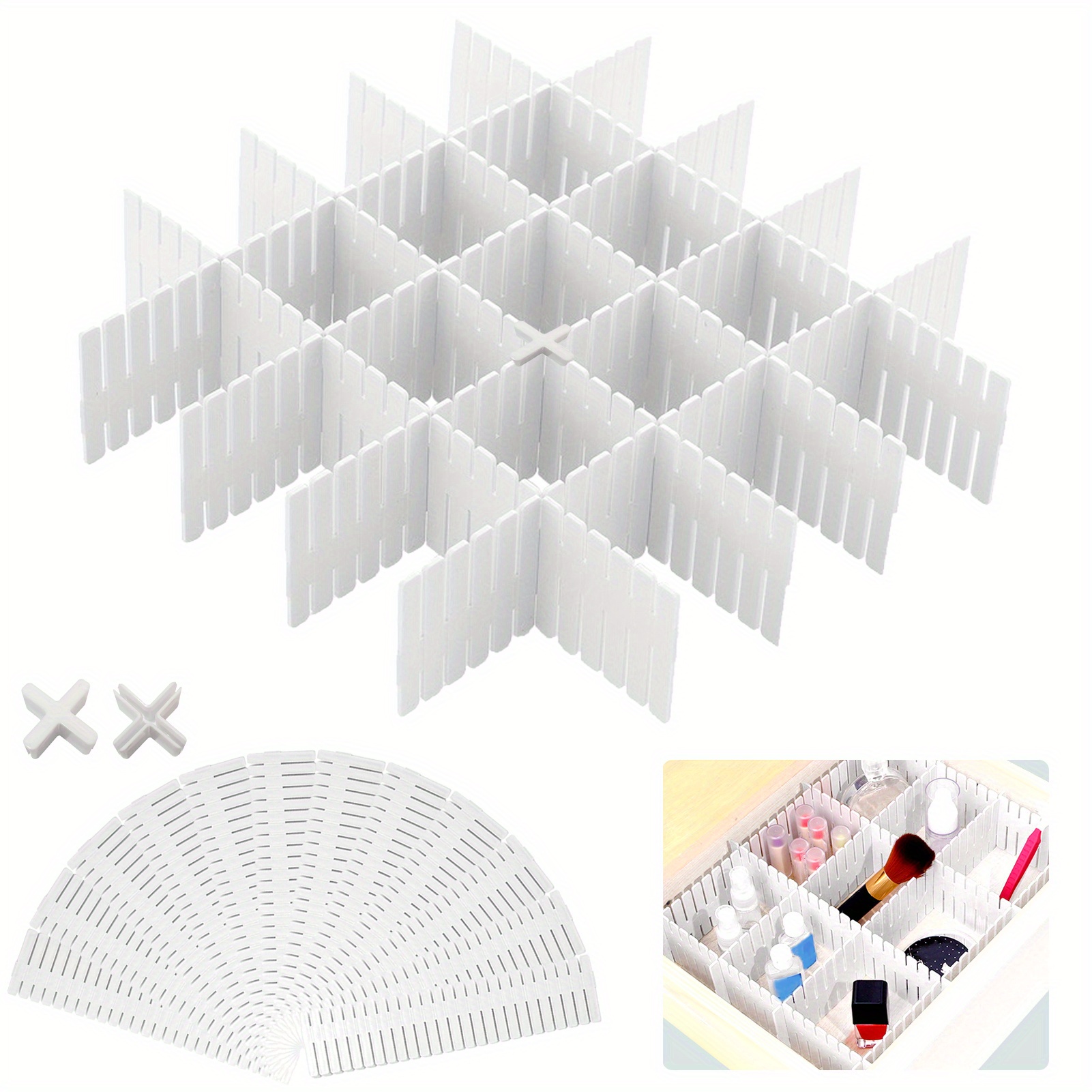 

14 Pcs Adjustable White Plastic Drawer Dividers - Perfect For Organizing Underwear, Socks, Cosmetics, Office Supplies, And More!