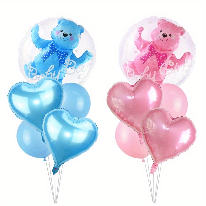 

5-piece Blue & Pink Bubble Bear Foil Balloons Set - Perfect For 1st Birthday, Gender Reveal & Baby Shower Decorations Birthday Balloons Balloons Decoration Set