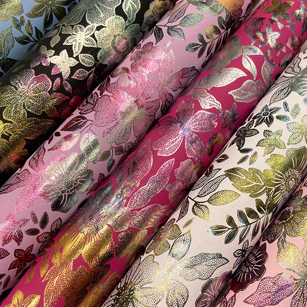 

Faux Leather Fabric Roll 16" X 54" Large - Diy Craft Shiny Floral Synthetic Leather Material For Bow Earrings, Handbags, Wallets - Pu Leather Crafting Sheet For Leathercraft Patterns