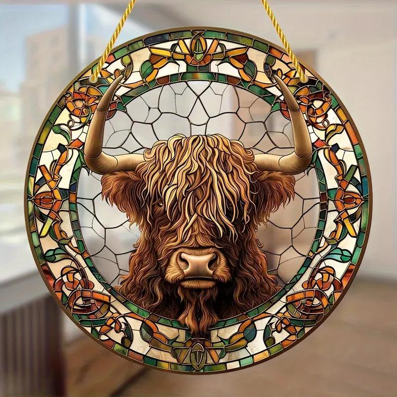 

Scottish Highland Cow Stained Glass-style Acrylic Garden Suncatchers Window Door Hanging, All Decor, Porch & Patio, Home & Garden Accent, Unique Gift Idea