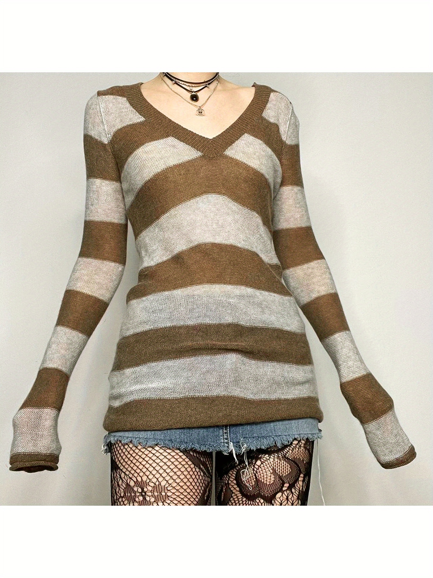 womens striped sweater dress casual long sleeve loose ribbed mini dresses -  women's clothing - Temu