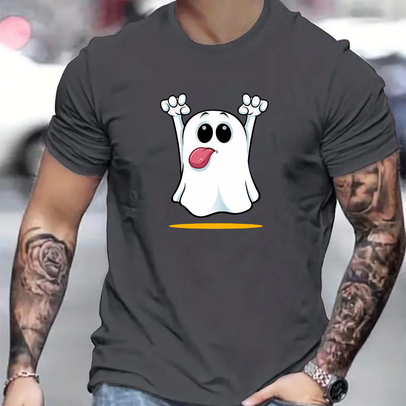 

Cartoon Halloween Ghost Print Men's Short Sleeve Versatile T-shirt, Comfy & Breathable, Summer Casual Clothing