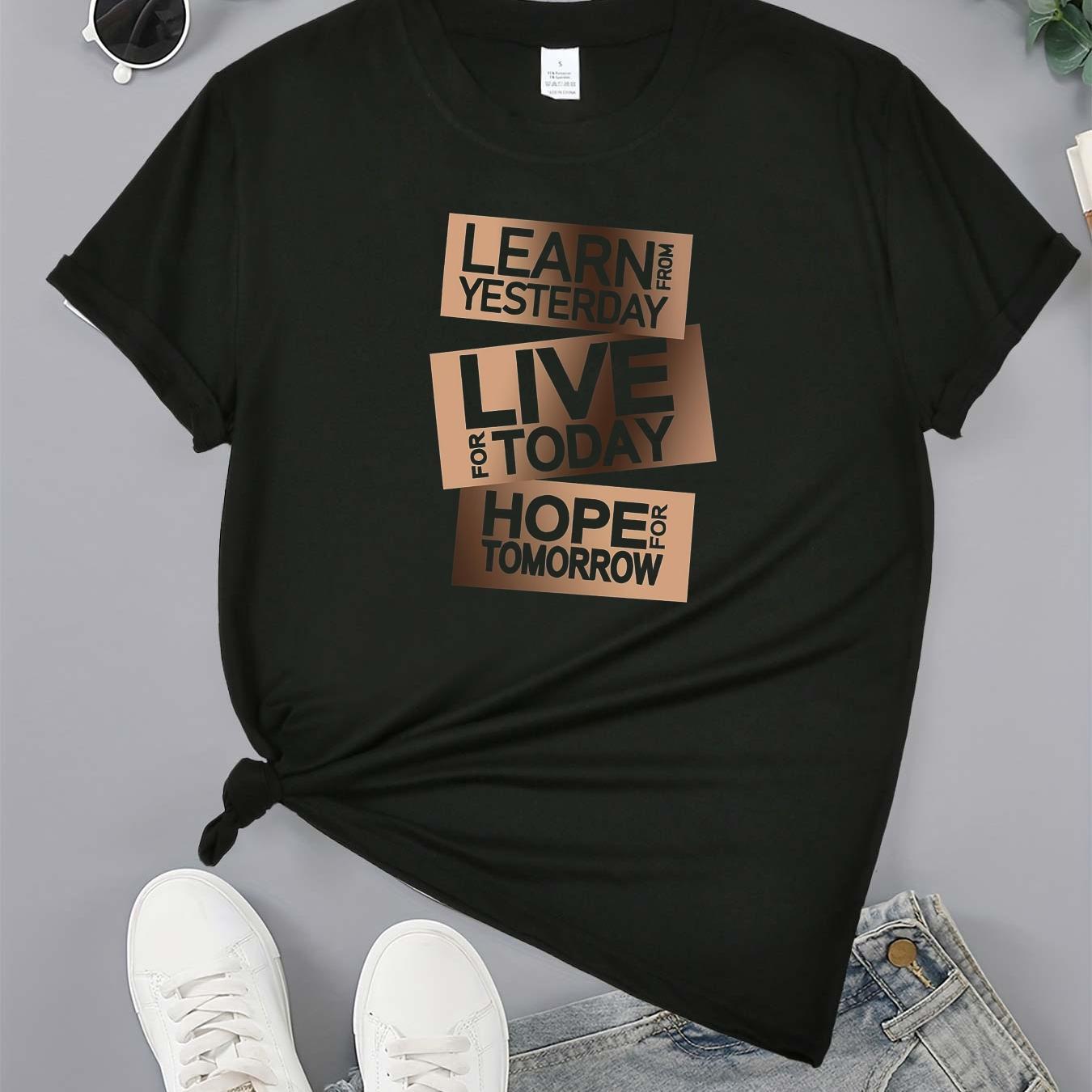 

Women's Letter Print Casual Summer T-shirt, Crew Neck Short Sleeve Top, Lightweight & Comfortable Style