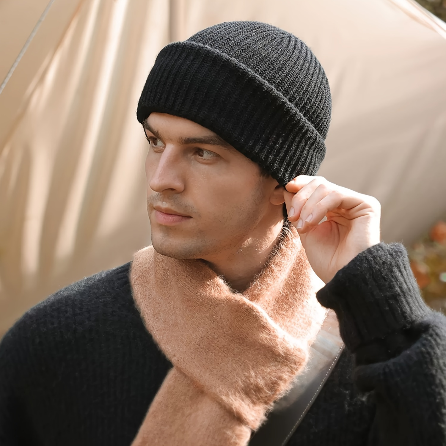 

Winter Knit Beanie With Face Cover - Casual Polyester Balaclava, Anti-static & Windproof, Warm Stretch Fabric For Ear Protection - Perfect Gift