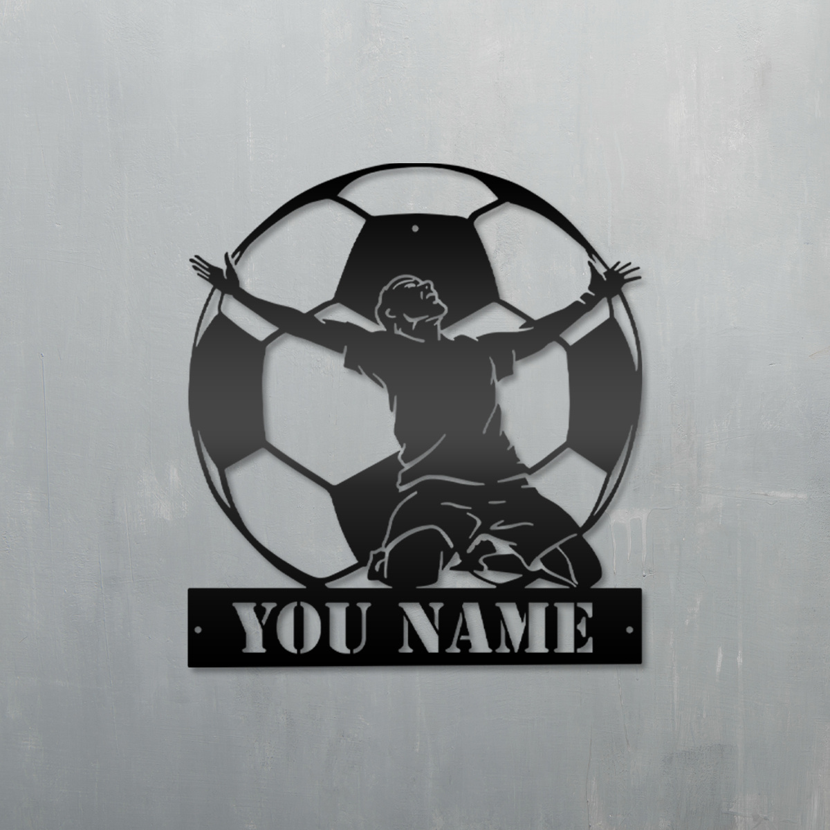 

Personalized Soccer Player Silhouette Iron Wall Art Plaque – Art Deco Style Metal Football Sign, Customizable Name, Multipurpose Wall Hanging Home Decor, No Electricity Needed