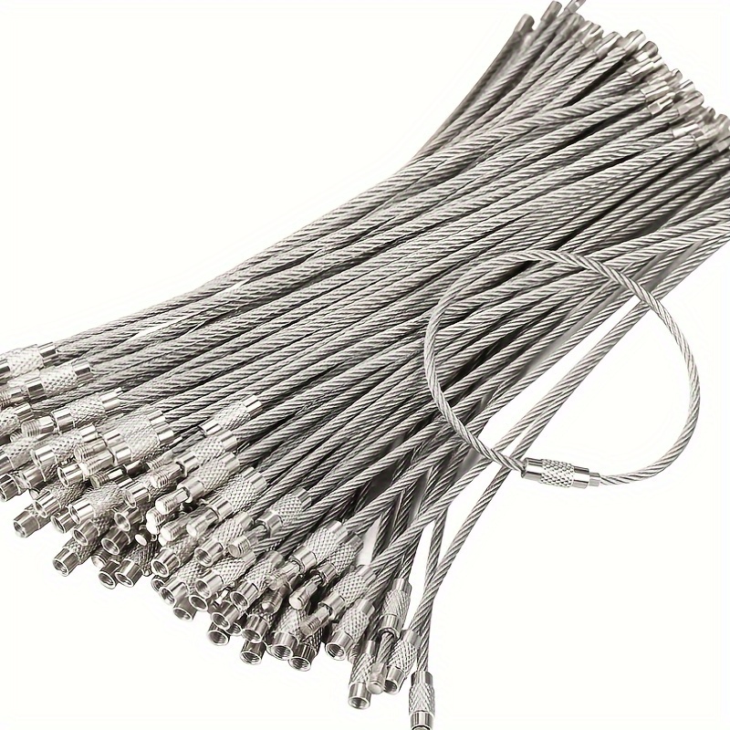 

30pcs/ Pack Stainless Steel Wire Keychain Cable Key Rings Loop Wire Cable Braided Steel Key Chain, Heavy Luggage Tag Ring Tag Holder With 2mm Twist Bucket 15cm (5.90in)