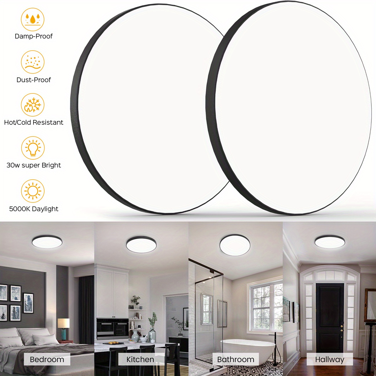 

2 Pack Superdanny12in Round Flush Mount Ceiling Lamp, 3000lm 5000k Daylight White, Cri 90+, Super Bright Flat Led Ceiling Fixture, Modern Panel Lamp For Bathroom, Kitchen, Bedroom, Hallway