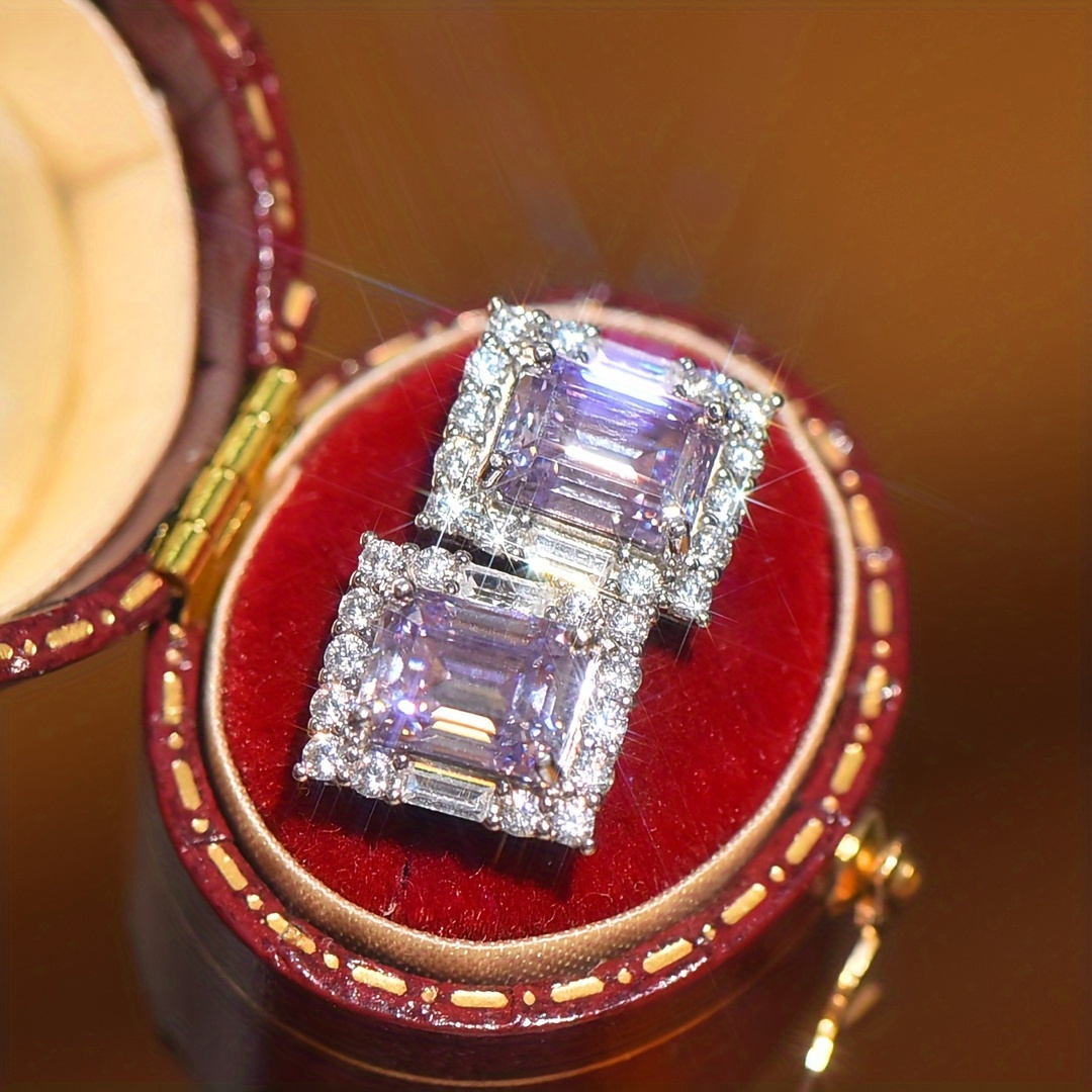 3 5g 2ct 2pcs purple moissanite square earrings 925 silvery emerald cut moissanite earrings     for elegant women elegant earrings a must have for dates a gift for women details 0