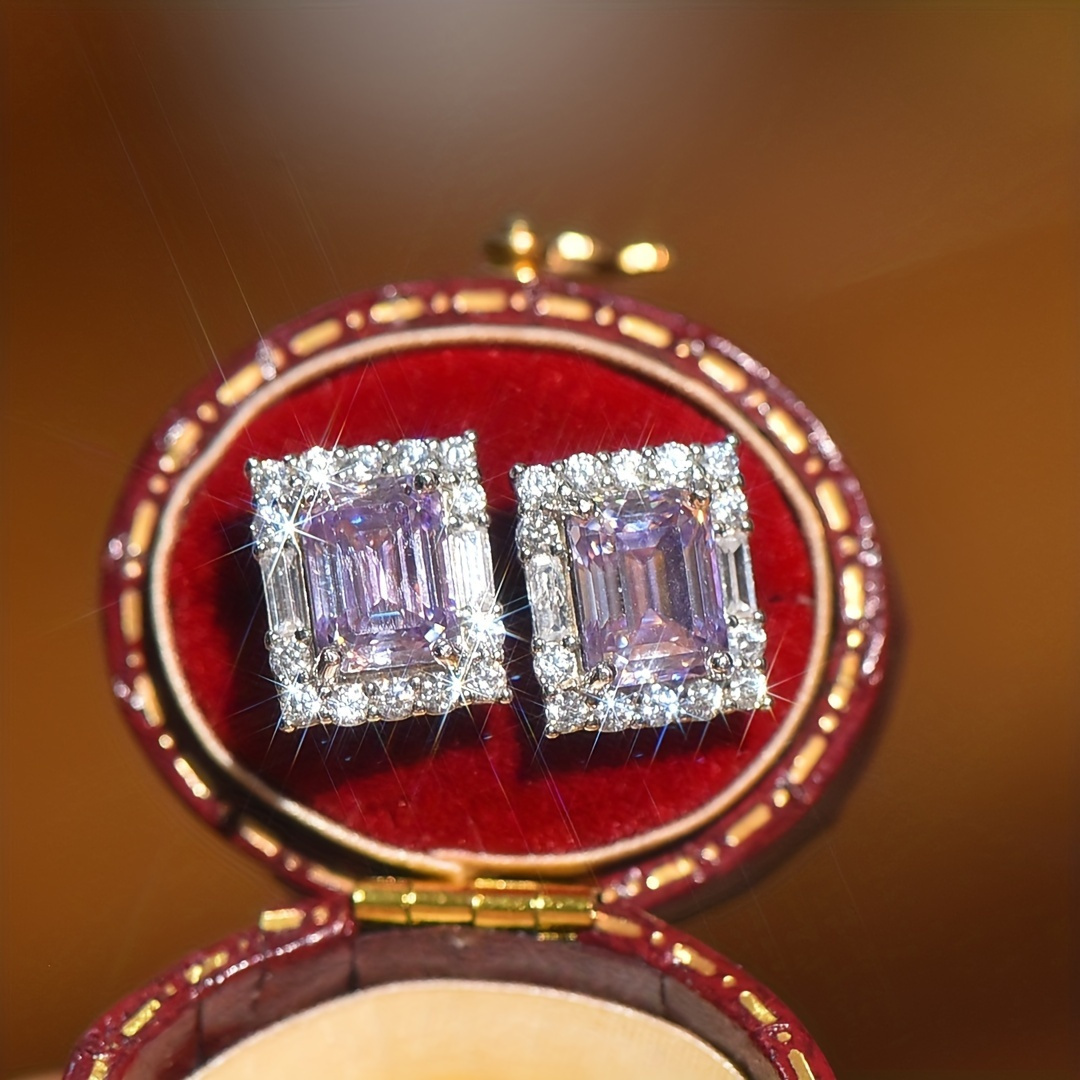 3 5g 2ct 2pcs purple moissanite square earrings 925 silvery emerald cut moissanite earrings     for elegant women elegant earrings a must have for dates a gift for women details 2