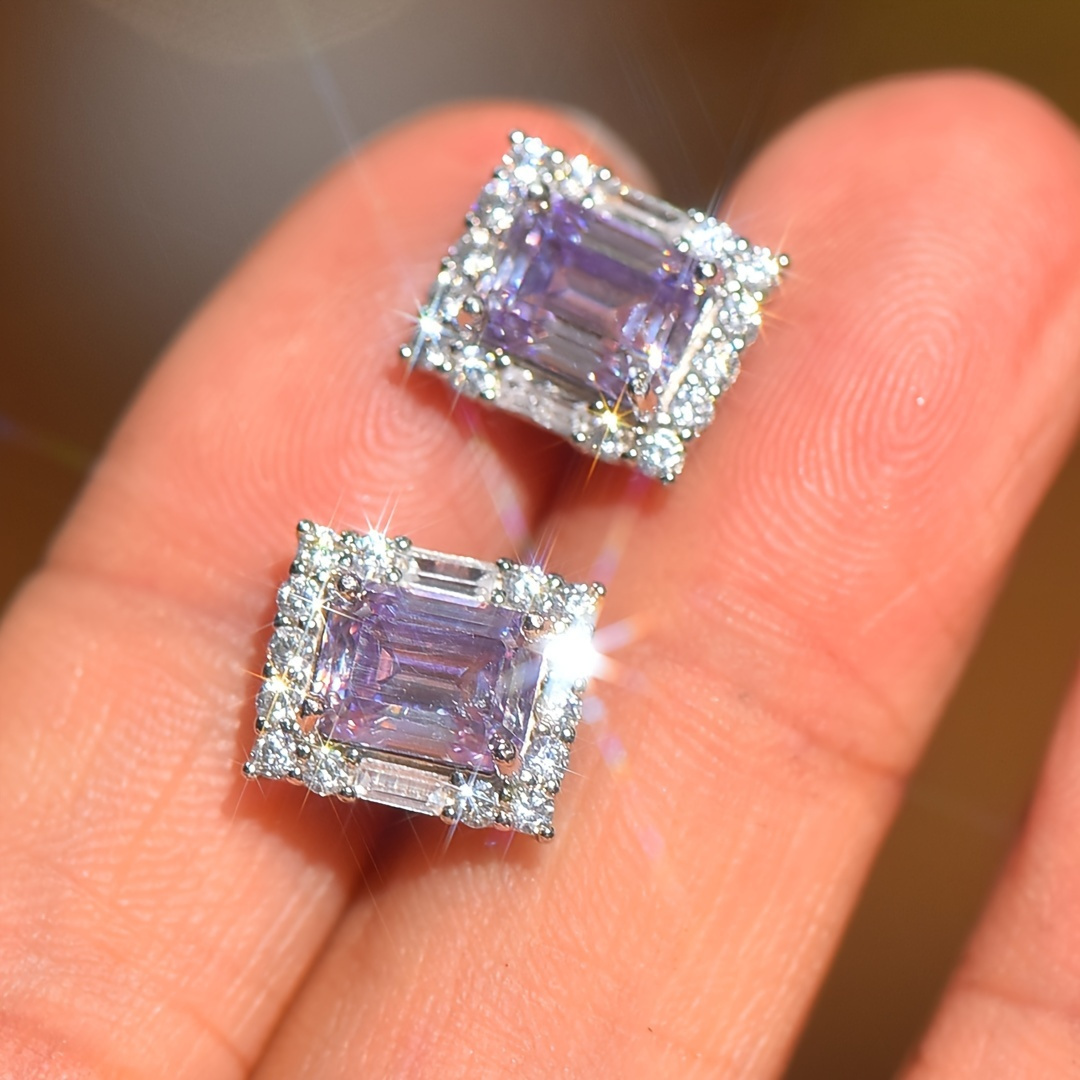 3 5g 2ct 2pcs purple moissanite square earrings 925 silvery emerald cut moissanite earrings     for elegant women elegant earrings a must have for dates a gift for women details 3