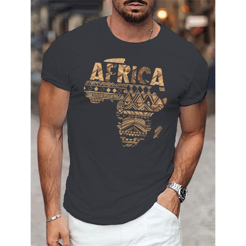 

Africa In Tribal Patterns Print Tee Shirt, Tees For Men, Casual Short Sleeve T-shirt For Summer