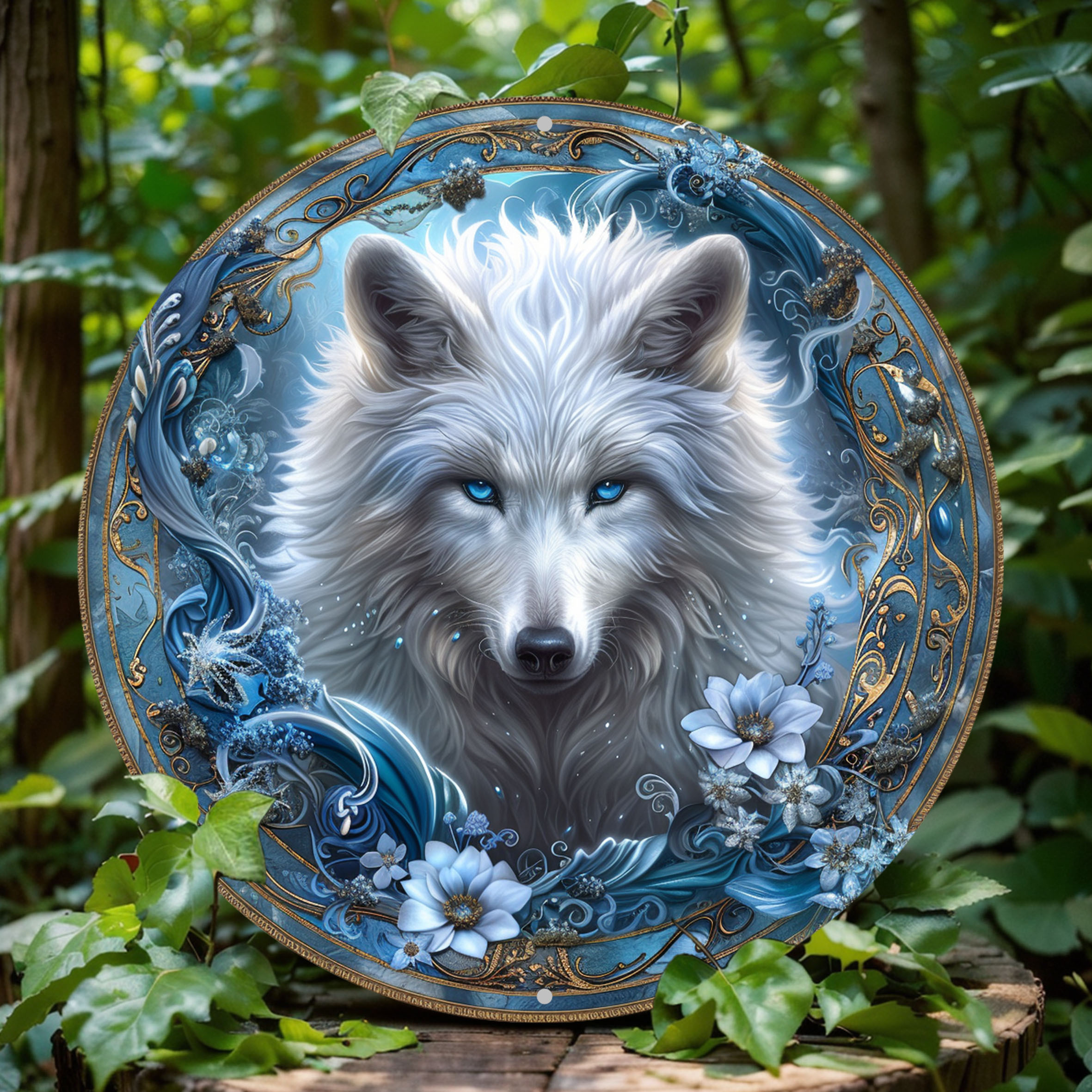 

8x8" Round Aluminum - Wolf , For Decor | & -to- For , , Bar, Or | For Halloween & Christmas