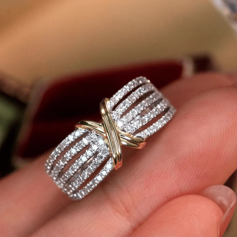 

1pc Exquisite X-shaped Geometric Multi-layer Hollow Fashion Personality Stainless Steel Rhinestone Silver Color Ring Size 6-10 Daily Party Gift Banquet