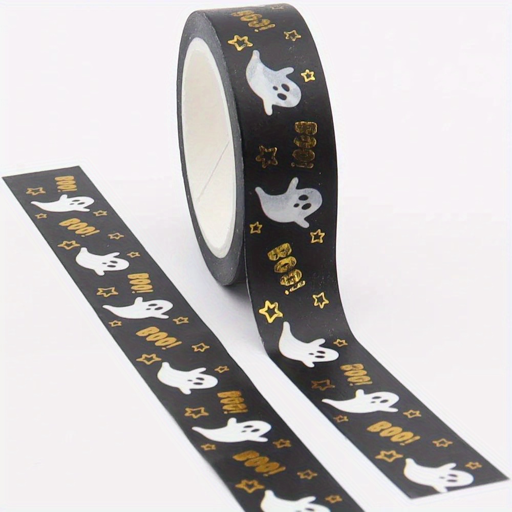 1pc Halloween-themed Washi Tape, 15mm X 10m - Spooky & With "boo" Accents, Diy Crafts & Scrapbooking, Halloween Decorations