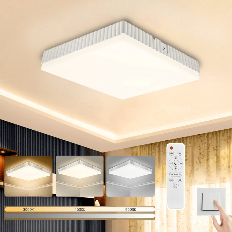 

(24w Three-color Square Remote Control Ceiling Light) 3000k-6500k With Remote Control, 9 Inch Square Led Embedded Ceiling, Lighting For Kitchen, Bedroom, Living Room, Practical Laundry Closet Room