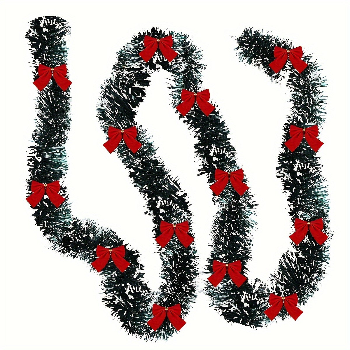 Image of 5.9ft Christmas Tinsel Garland With 12pcs Red Bows – Metallic Twist Hanging Garland For Fireplace, Staircase, Tree & Indoor/outdoor Holiday Decor