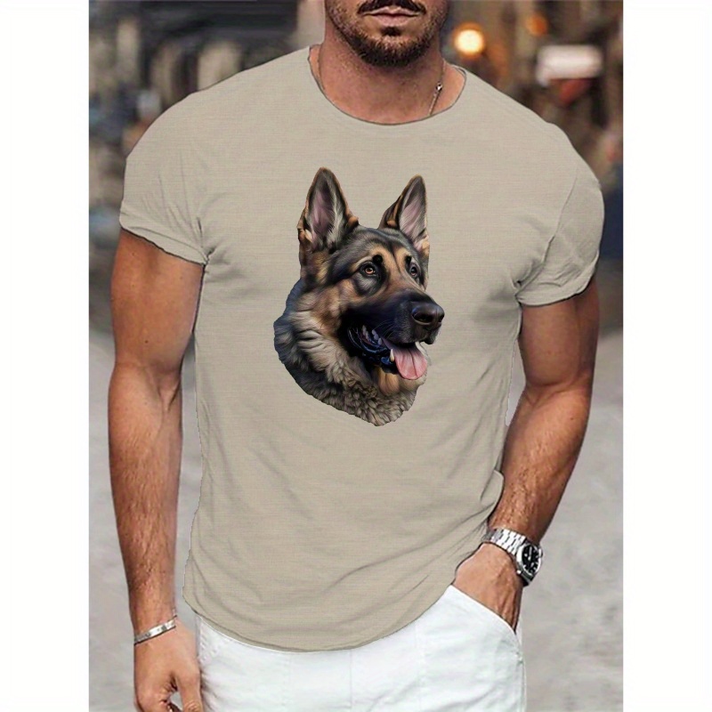 

Men's German Shepherd Graphic Tee - Casual Short Sleeve, Breathable Polyester, Machine Washable - Summer