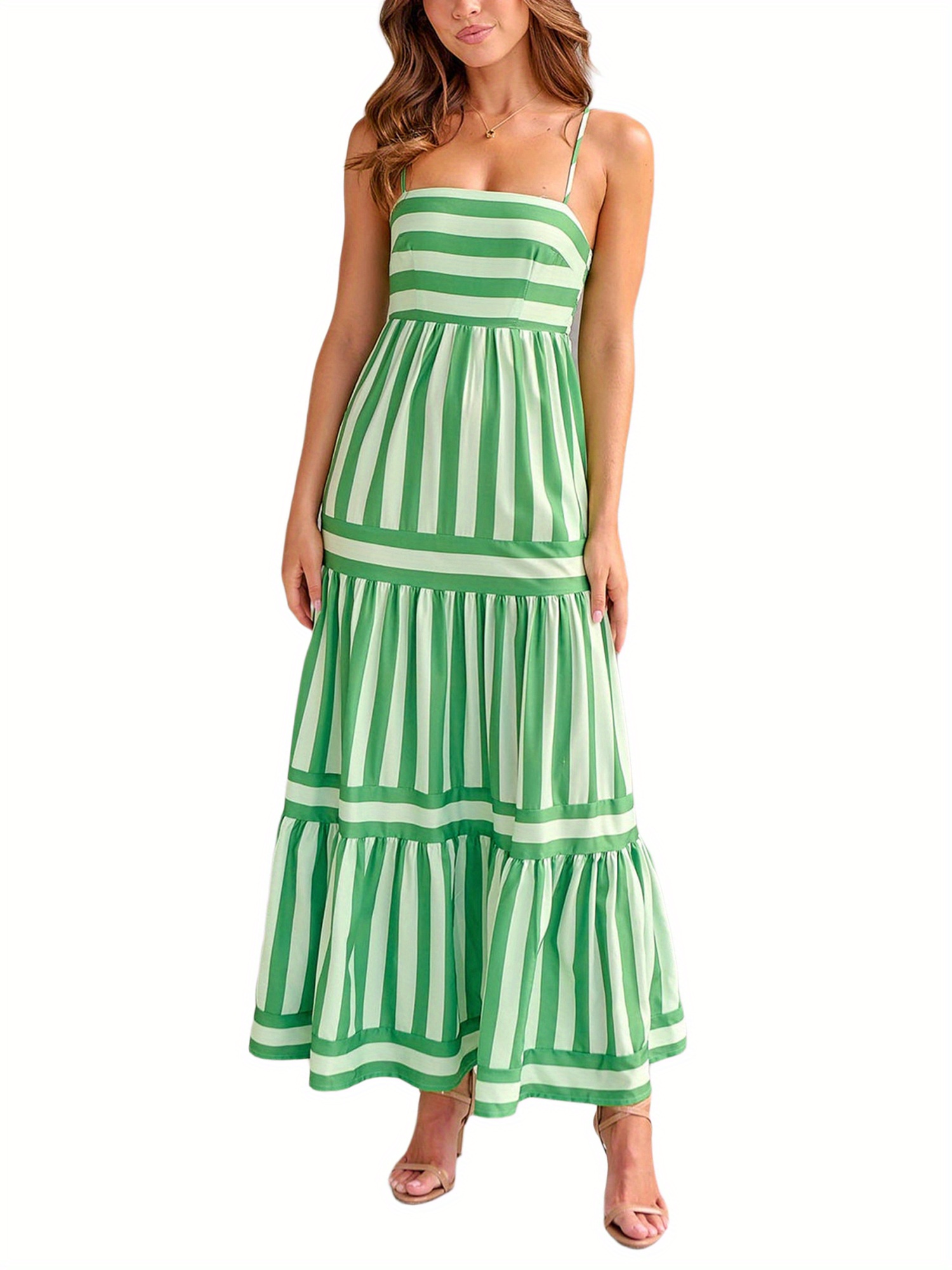 womens sleeveless striped midi dress spaghetti straps square - Temu