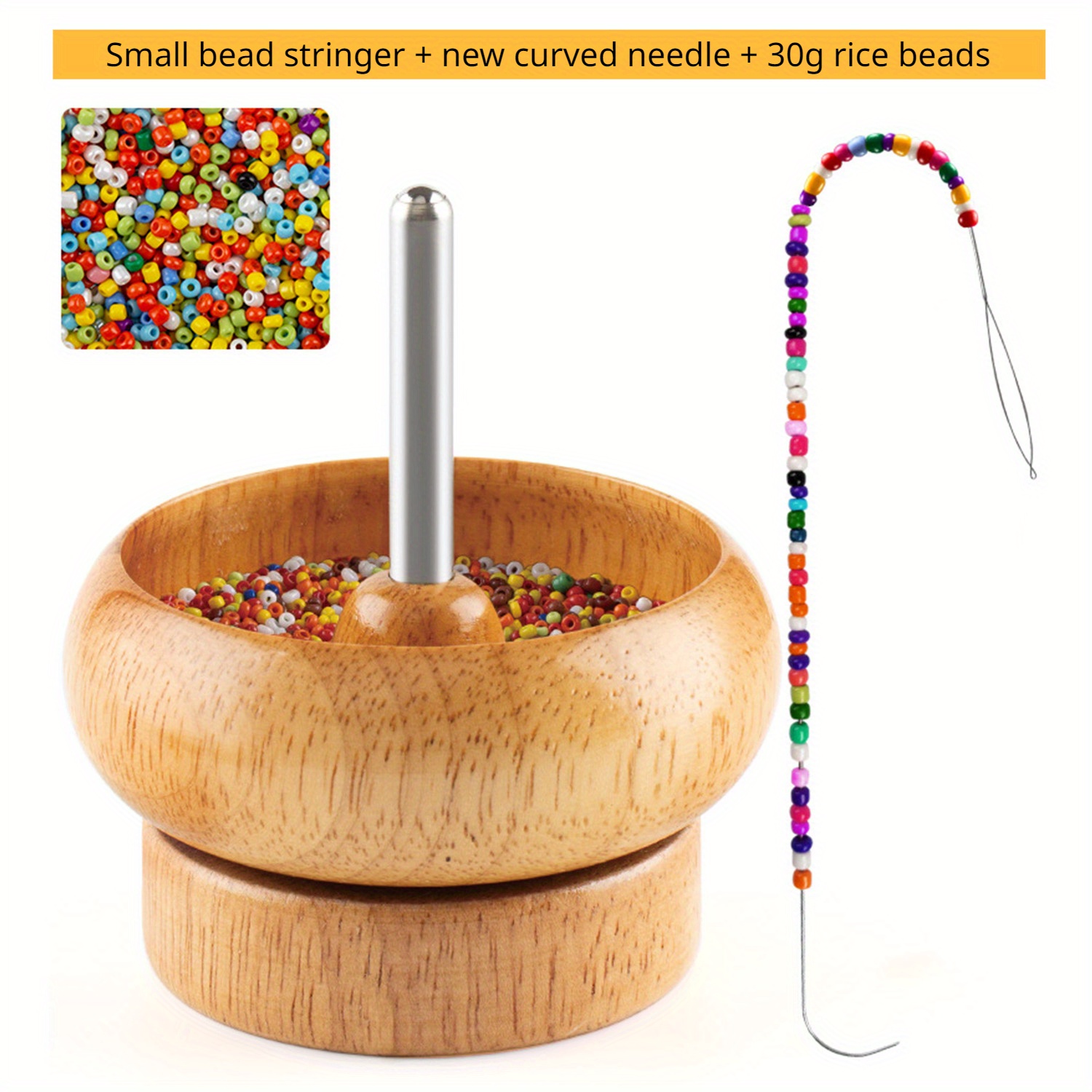 

Wood Bead Spinner Kit With Curved Needle & 90g Colorful Beads - Manual Beading Tool For Diy Jewelry, Waist Beads, Bracelets, Necklaces - Craft Gift Set For Christmas, Valentine's, Wedding Decor