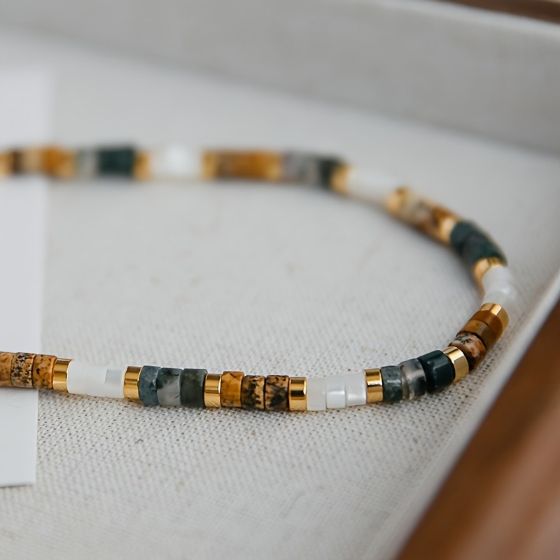 

Retro Bohemian Colorful Natural Stone Beaded Necklace - Elegant Beaded Chain, Summer Vintage Jewelry, Suitable For Casual Wear For Women