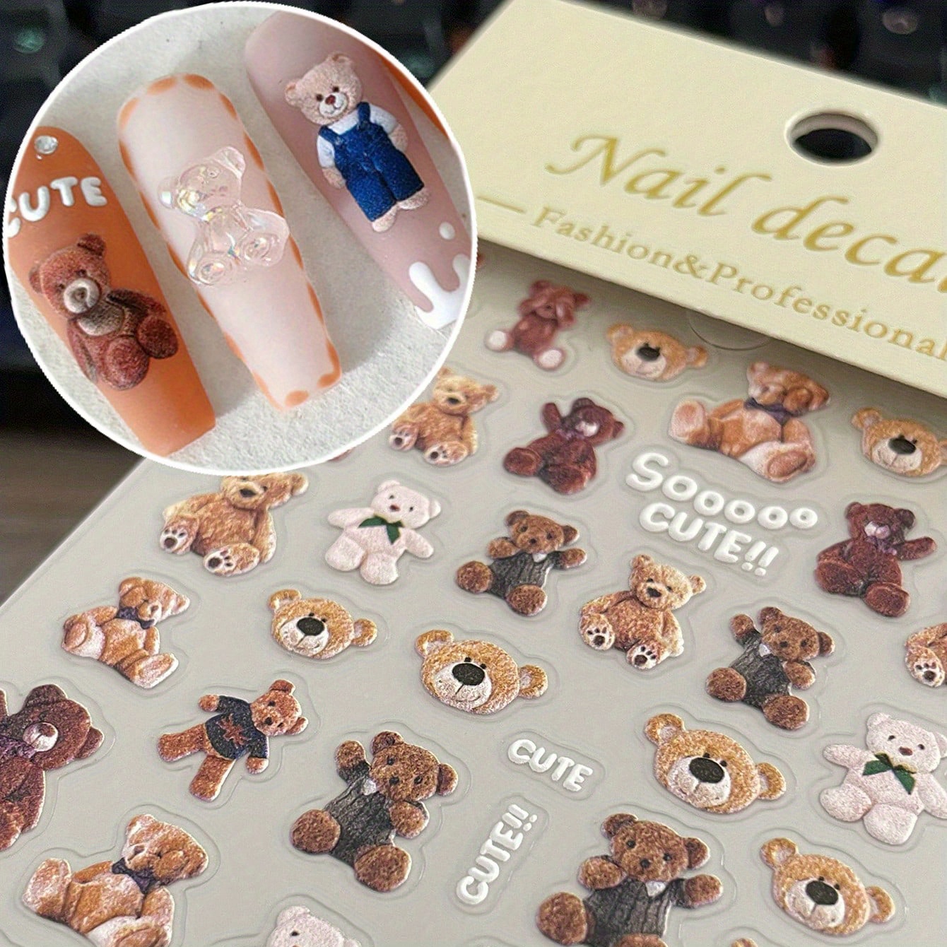 

Vintage Embossed Teddy Bear Stickers - Multipurpose For Nail Art, Scrapbooking, And Phone Case Decoration