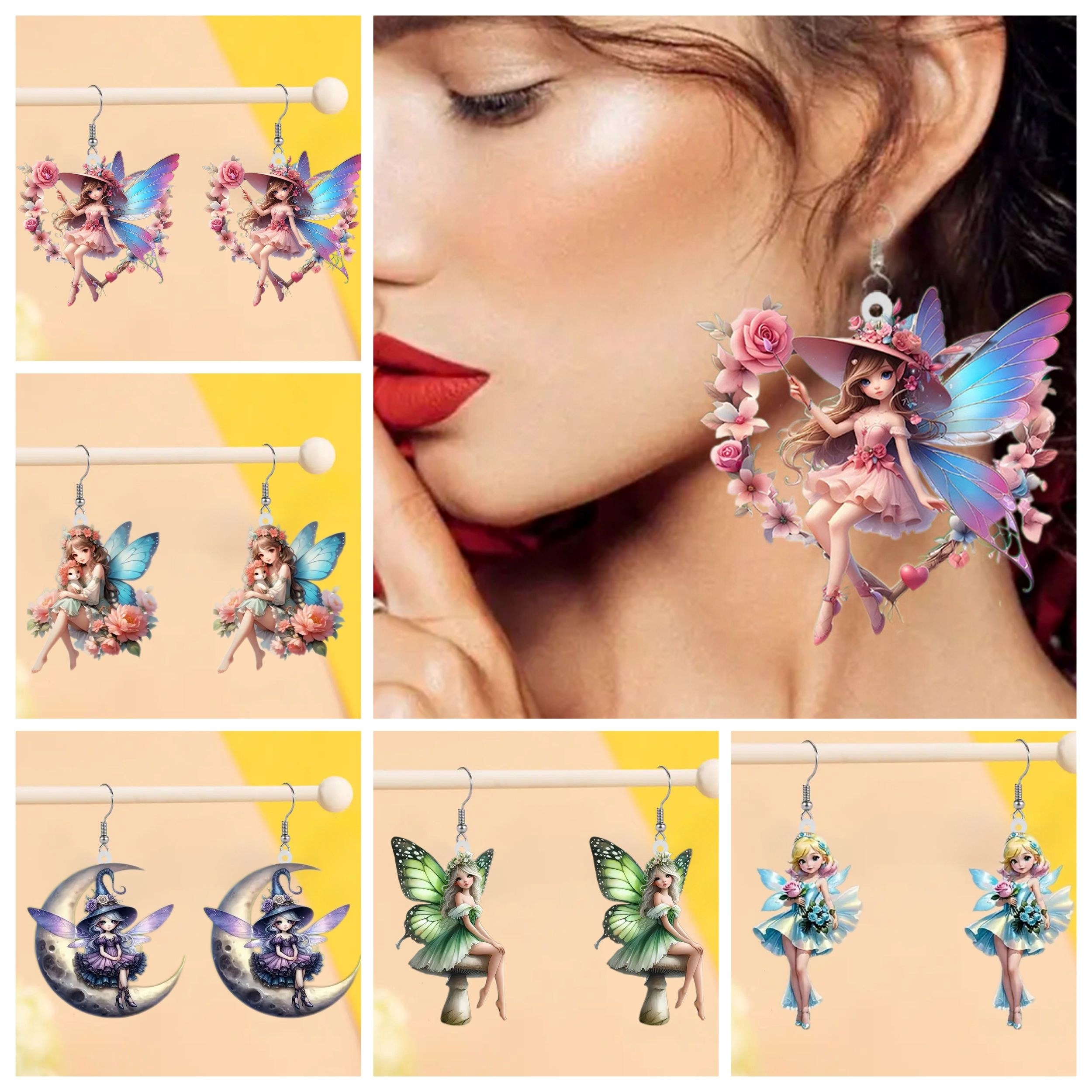 

Fairy-themed Acrylic Earrings Set - 5 Pairs, Perfect For Parties & Gifts