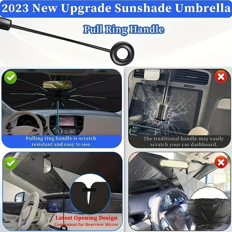 2024 car umbrella sunshade with pull cord windshield sunshade car sunshade foldable car windshield sunshade shade details 4