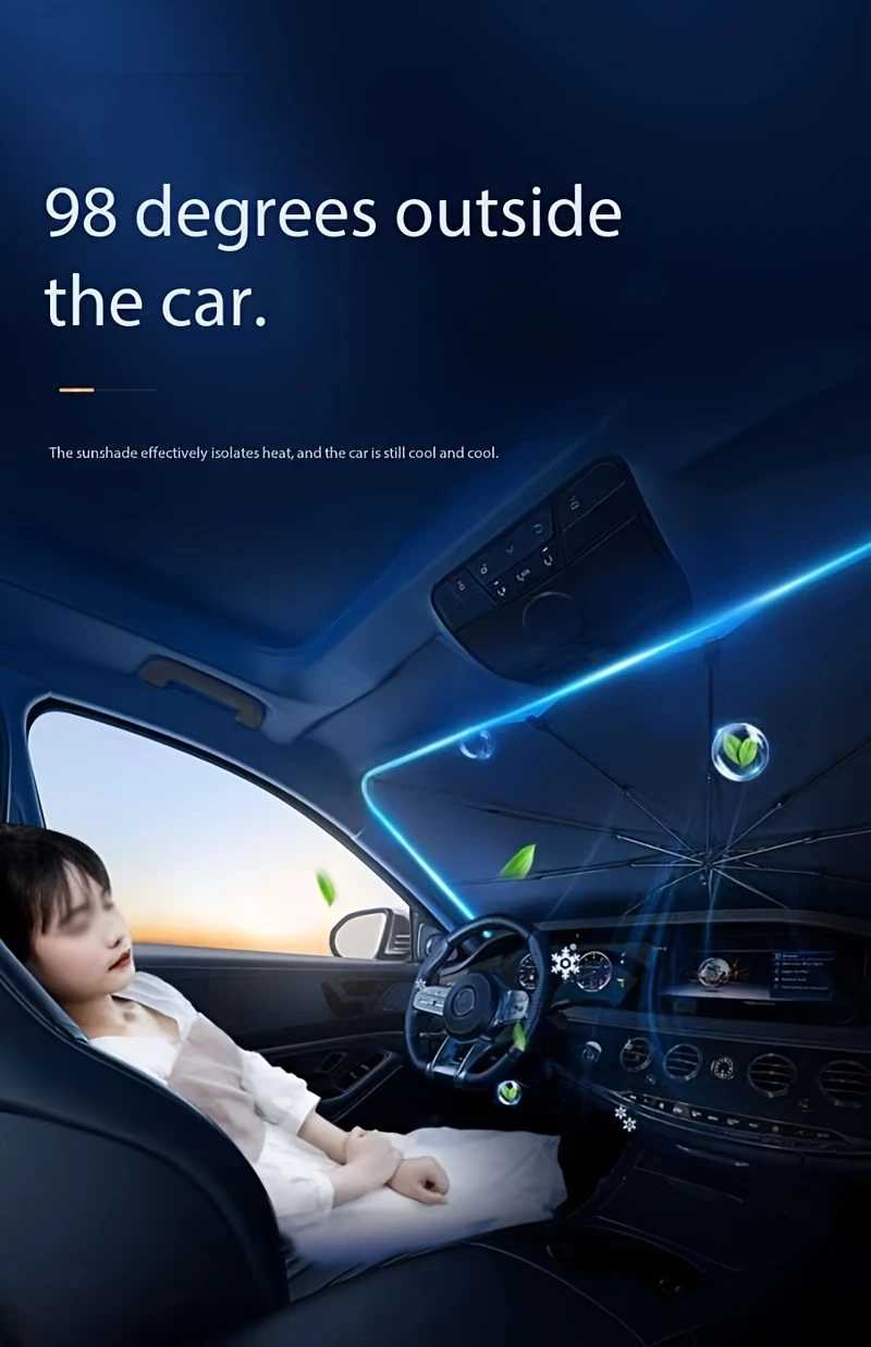 2024 car umbrella sunshade with pull cord windshield sunshade car sunshade foldable car windshield sunshade shade details 6