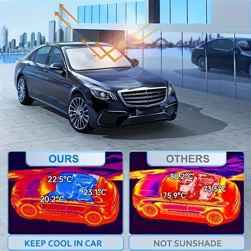 2024 car umbrella sunshade with pull cord windshield sunshade car sunshade foldable car windshield sunshade shade details 8
