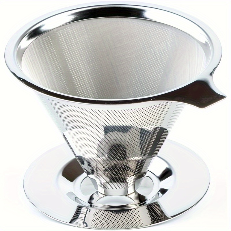 Stainless Steel Coffee Dripper With Base, 800 Mesh Double Layer Fine Mesh Reusable Coffee Filter, Coffee Funnel, Manual Pour-over Coffee Maker Set, Kitchen Additions