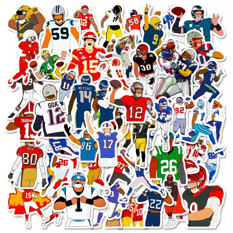 

50 Pcs American Football Stickers Set - Reusable Pp Material Sports Fan Decals For Laptop, Skateboard, Fridge - Ideal For , Collectibles & Decor - Suitable For 14+