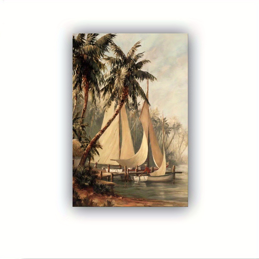 

1 Piece Wooden Picture Frame Rum Cay By Malarz Tropical Sailboats Caribbean Poster Canvas Wall Art Hd Print Modern Home Office Living Room Bedroom Decor - Stretched And Framed Ready To Hang - Framed