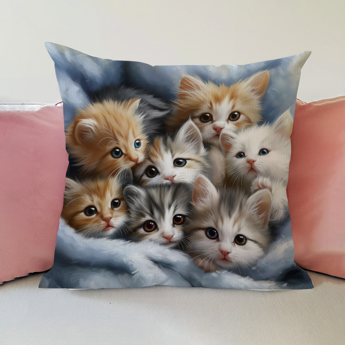 

1pc Cats Pattern Printed Pillowcases, Cushions, Pillowcases, Suitable For Sofa Beds, Car Living Rooms, Home Decoration Room Decoration, No Pillow , 17.7 * 17.7in