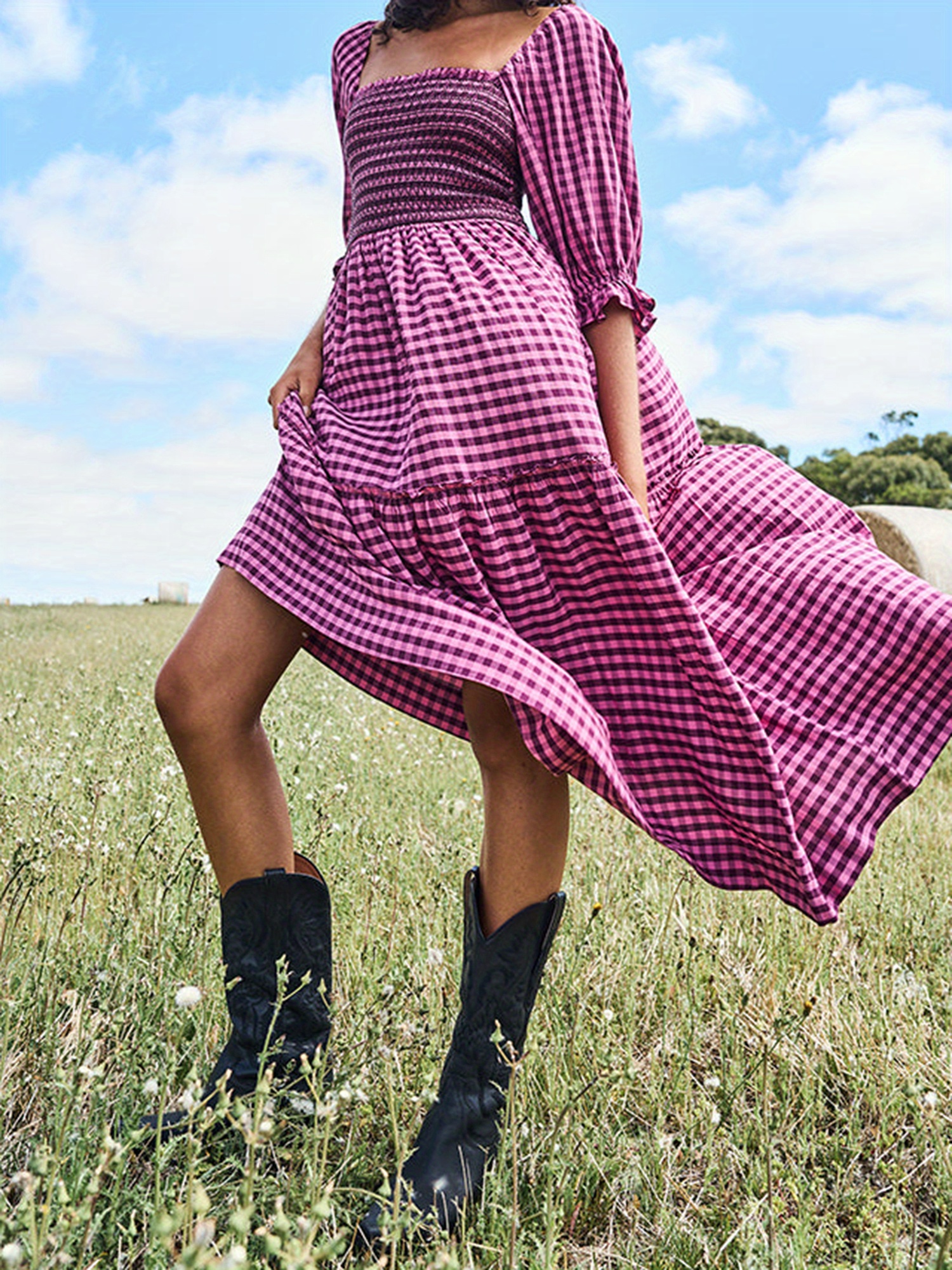 slim fit dress slacks The Sabine Modest Gingham Dress main image 0