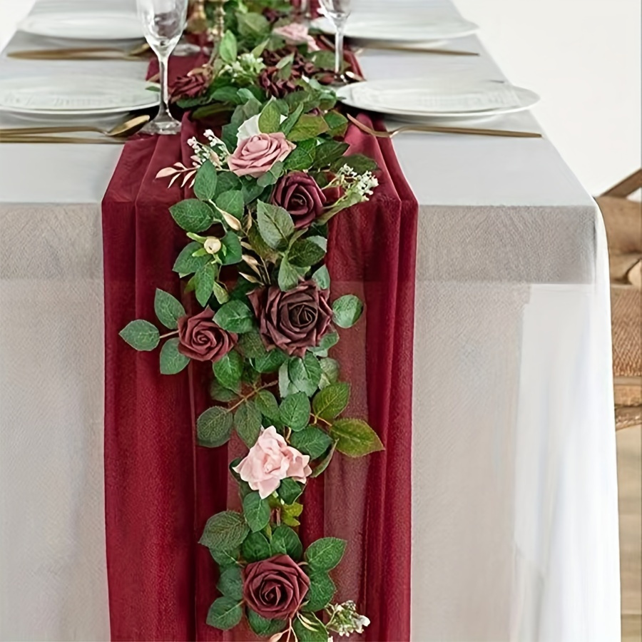 

6ft Long Artificial Runner Rustic Flower Garland Floral Arrangements Wedding Backdrop Arch Flowers Table Centerpieces Decorations Wedding Flowers Party Birthday, Valentine's Day, Day Gift