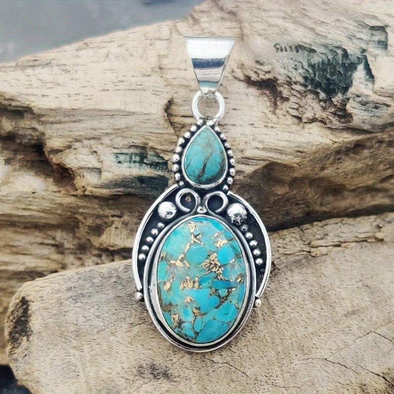 TEMU (random Main Stone Pattern) (pendant Only) A Retro And Gorgeous Green Turquoise Fashion Pendant Is Perfect For Anniversaries And Birthday Parties