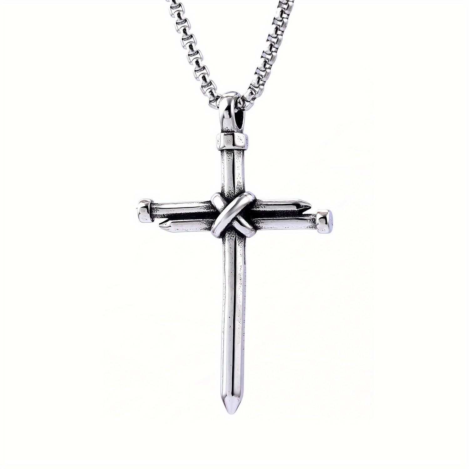 stainless steel twisted cross pendant necklace fashionable simple design 23 6 inch chain religious   jewelry for men and women 5 8cm x 3 6cm elegant accessory details 3