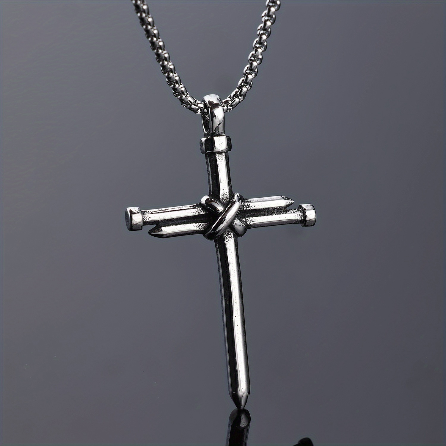 stainless steel twisted cross pendant necklace fashionable simple design 23 6 inch chain religious   jewelry for men and women 5 8cm x 3 6cm elegant accessory details 2