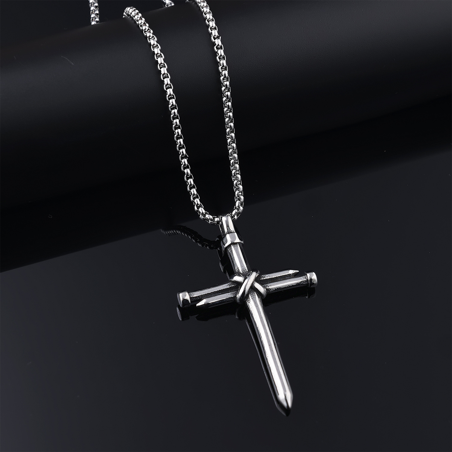 stainless steel twisted cross pendant necklace fashionable simple design 23 6 inch chain religious   jewelry for men and women 5 8cm x 3 6cm elegant accessory details 1