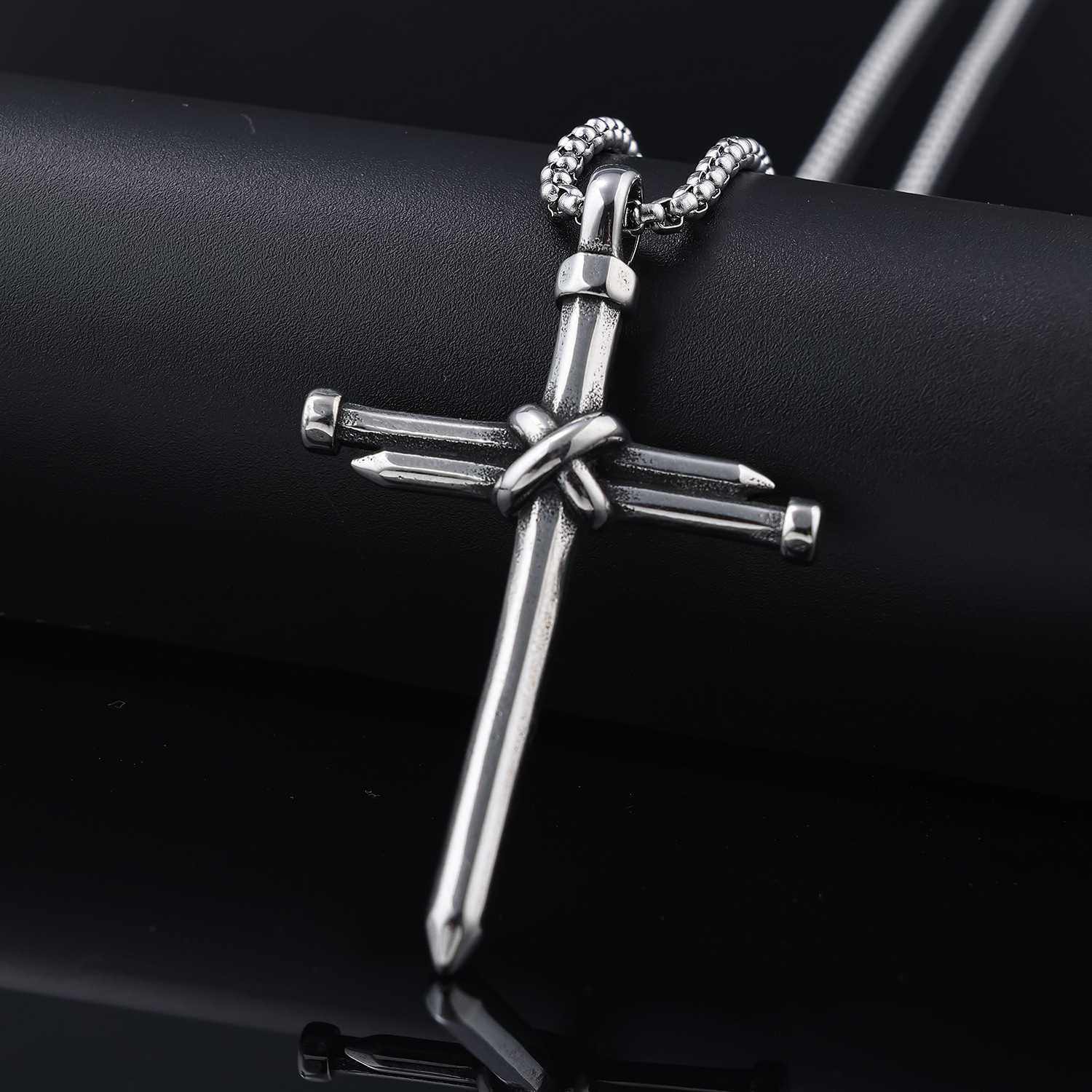 stainless steel twisted cross pendant necklace fashionable simple design 23 6 inch chain religious   jewelry for men and women 5 8cm x 3 6cm elegant accessory details 0