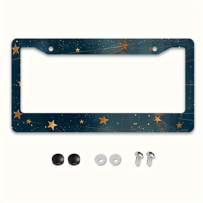 

1pc 6.3x12.2inch(16x31cm) Metal License Plate Frame Cover Blue Starry Front License Plate Frame Funny Car Decoration