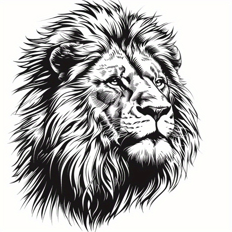 

1 Lion Vinyl Car Decal - Pvc Material, Black & White Mane Design For Vehicle Decoration