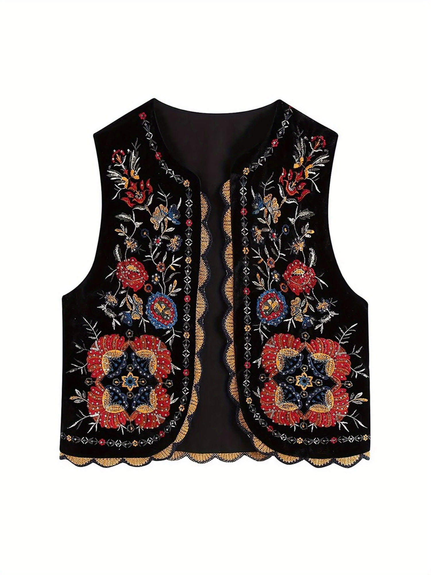 ЕАРНІ EMBROIDERY CORD VEST Embroidered Vest for Women Cottagecore Floral Cardigan