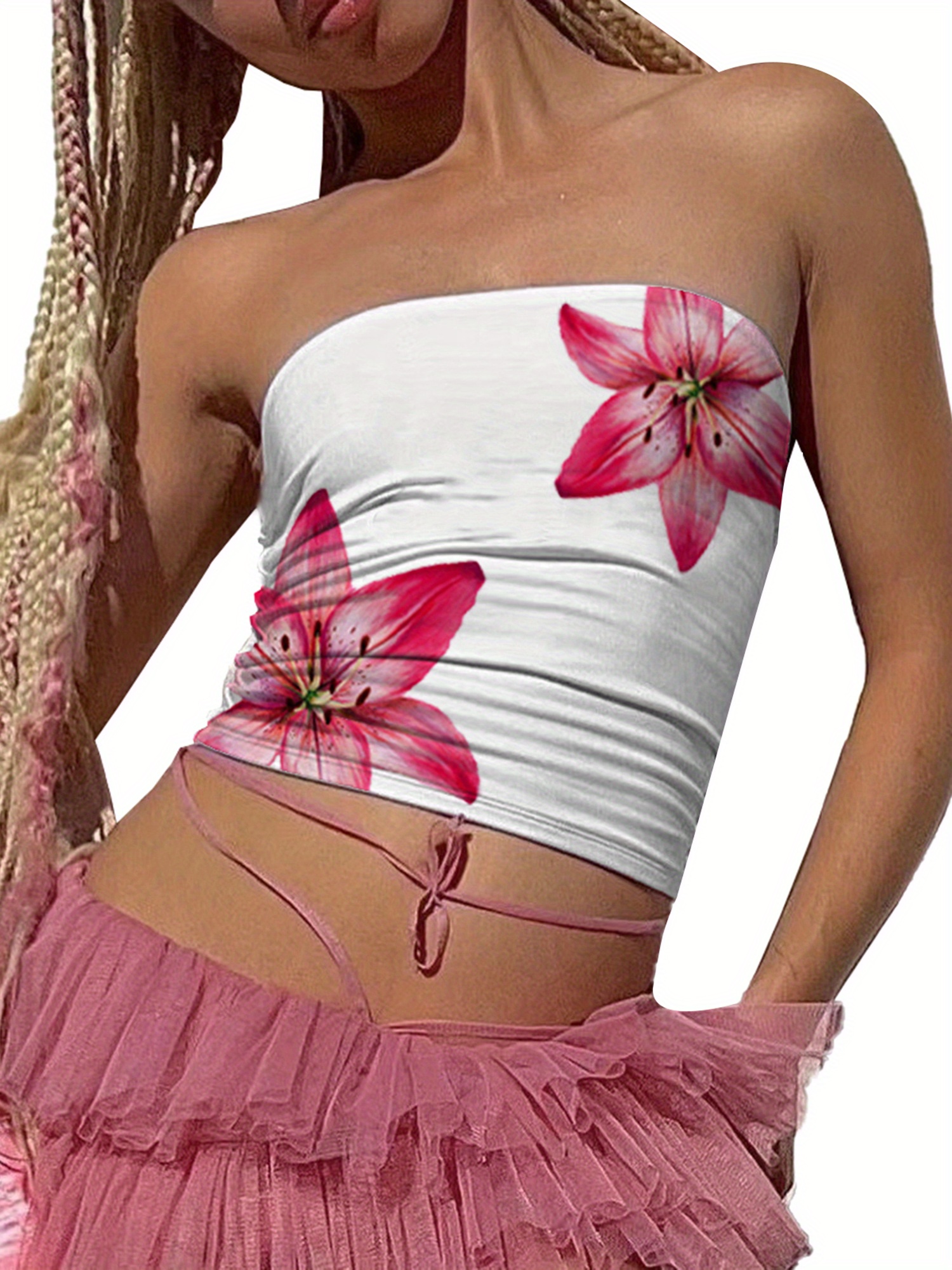 elegant style womens floral tube top y2k style strapless - Temu