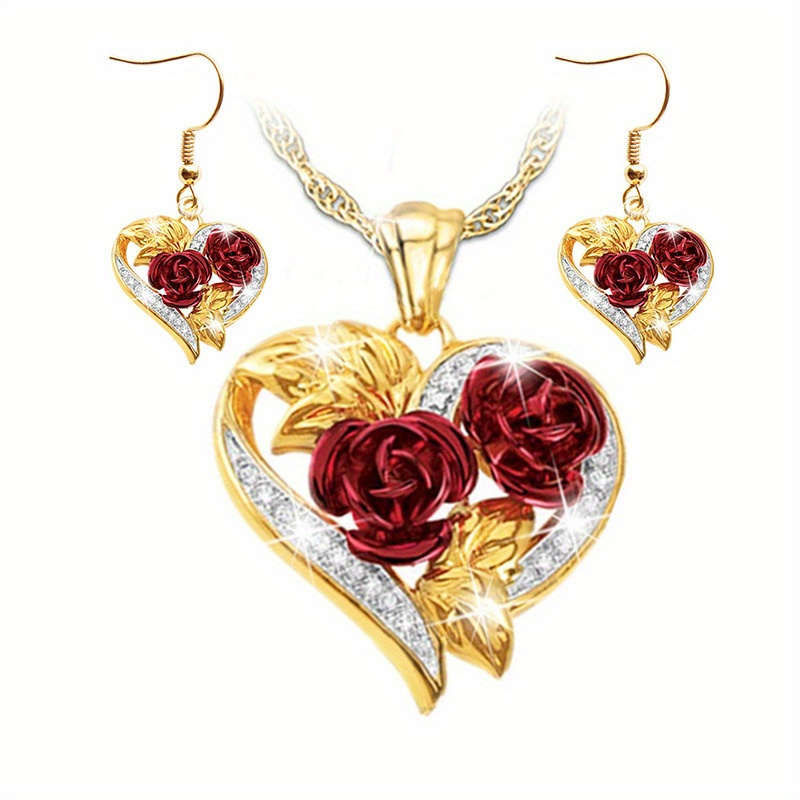 TEMU 3pcs Elegant Rose Flower Jewelry Set With Sparkling Ideal For Birthdays Anniversaries Parties