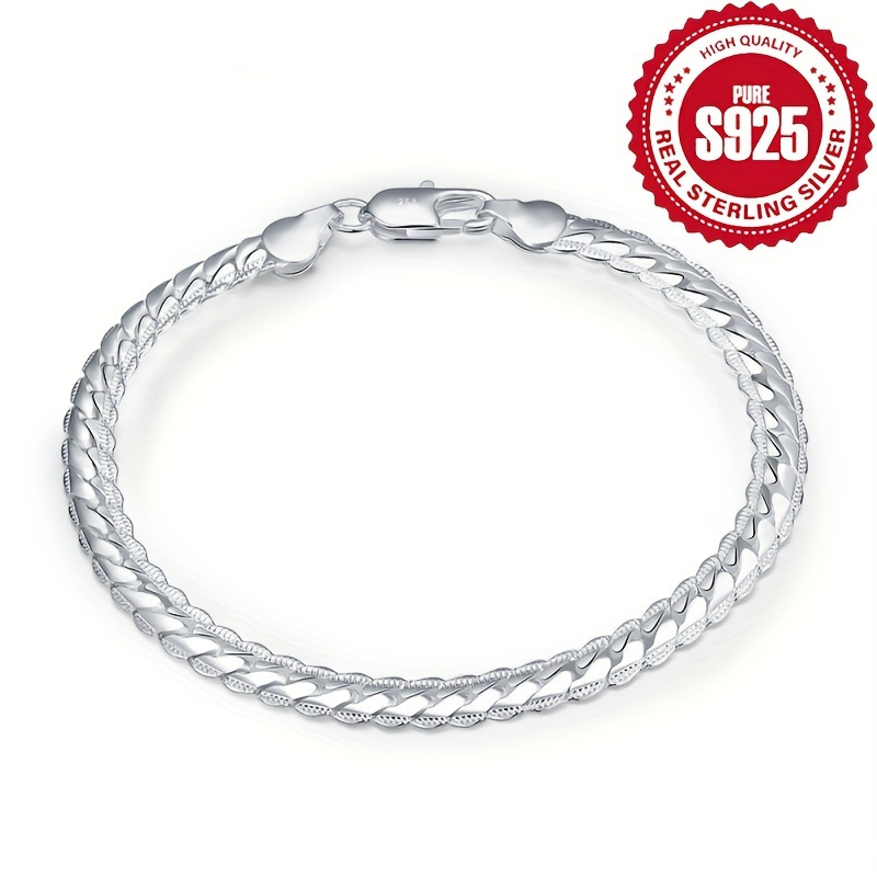 

925 Sterling Silver Universal Men's And Women's Bracelet 7.48 Inches, Non-allergenic, 7.8g/0.28 Ounces, Minimalist , Fashionable Daily Jewelry Accessories, Gift