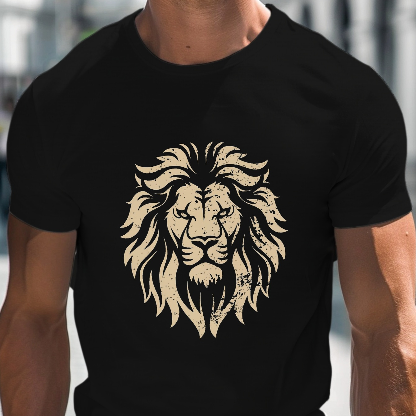 

Vintage Lion Design Fitted Men's T-shirt, Sweat-wicking And Freedom Of Movement, 1 Pc, 100% Cotton T-shirt